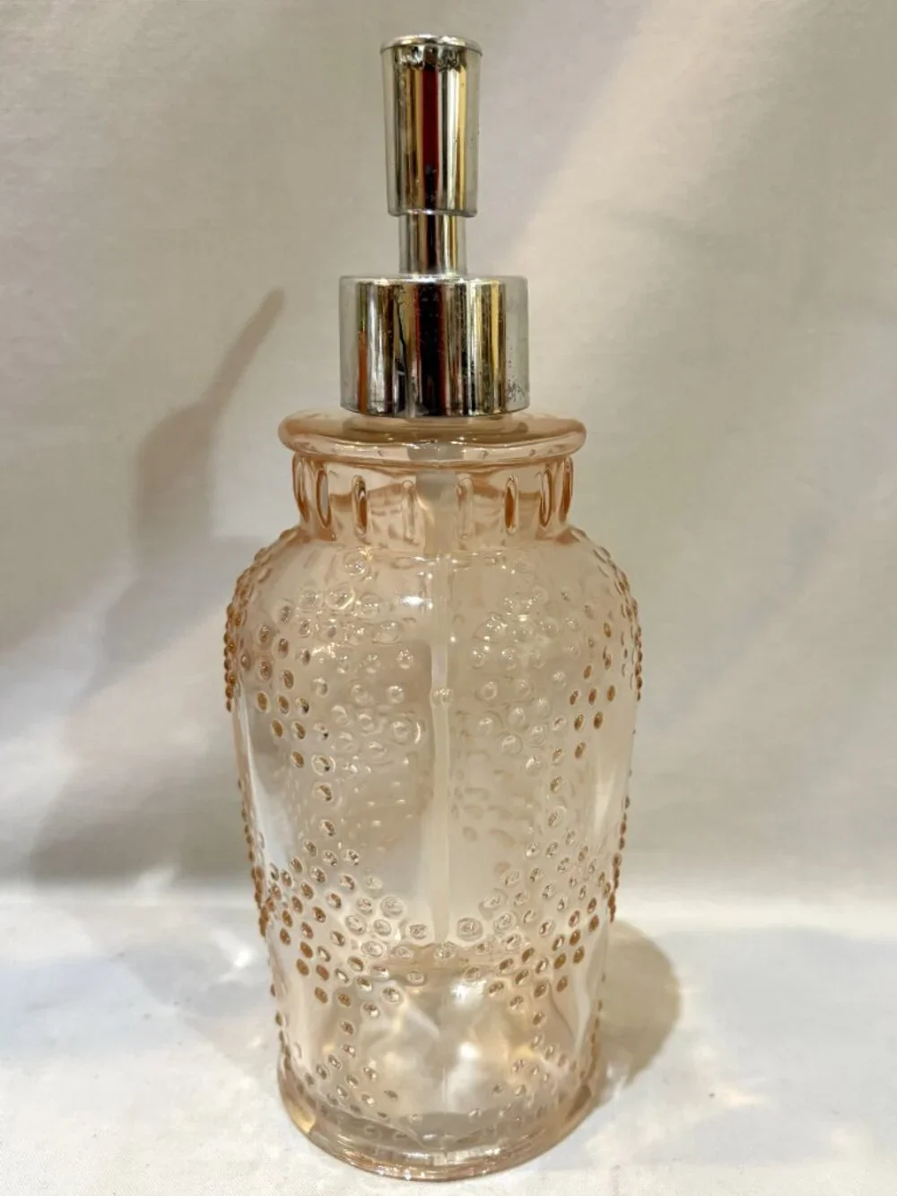Pink Glass Hobnail Liquid Soap Dispenser